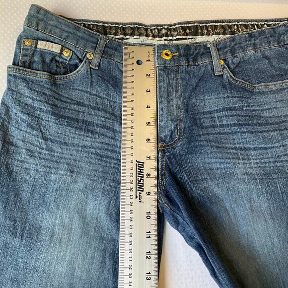 Baby Phat Women Denim Shorts size 11 Blue Mid Rise Stretch Chino Boyfriend - Picture 5 of 12